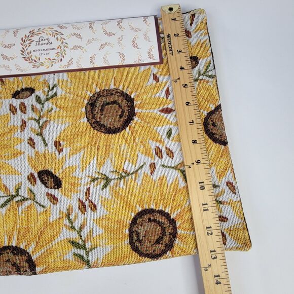 Set of 4 Yellow Sunflowers Tapestry Placemats Cotton Poly Brown Back 13" x 19" - Picture 9 of 13